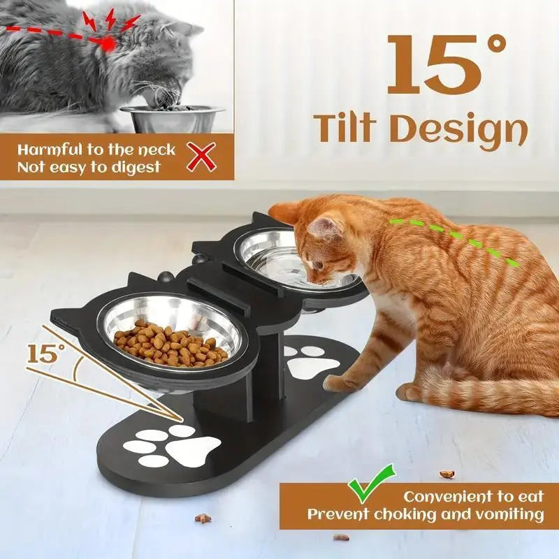 Elevated Cat Feeding Station with Multi-Tier Design, Featuring 3 Stainless Steel Bowls and Stands, Easy Assembly, and Portable for Cats and Dogs