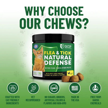GCP Flea & Tick Natural Defense for Cats - 100 Soft Chews Flea Tick Chewables Kittens