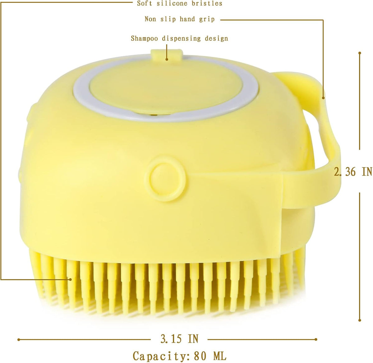 Pet Bath Brush Dog Shampoo Dispenser Dog Bath Brush Scrubber (Yellow)
