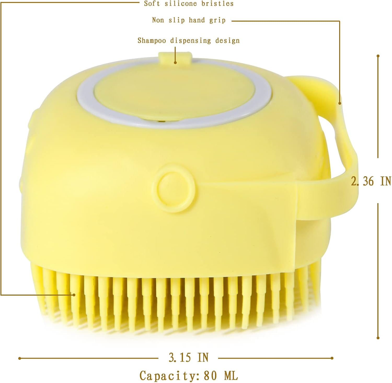 Pet Bath Brush Dog Shampoo Dispenser Dog Bath Brush Scrubber (Yellow)