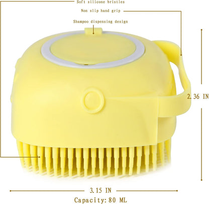 Pet Bath Brush Dog Shampoo Dispenser Dog Bath Brush Scrubber (Yellow)