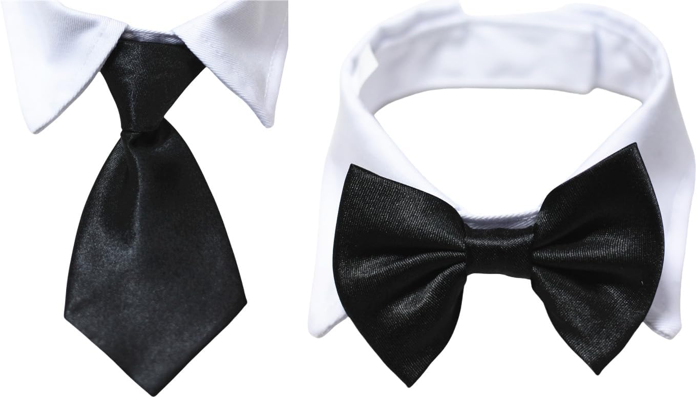 Dog Necktie Pet Tuxedo Cotton Collar with Black Tie for Small Medium and Large Dogs (S)