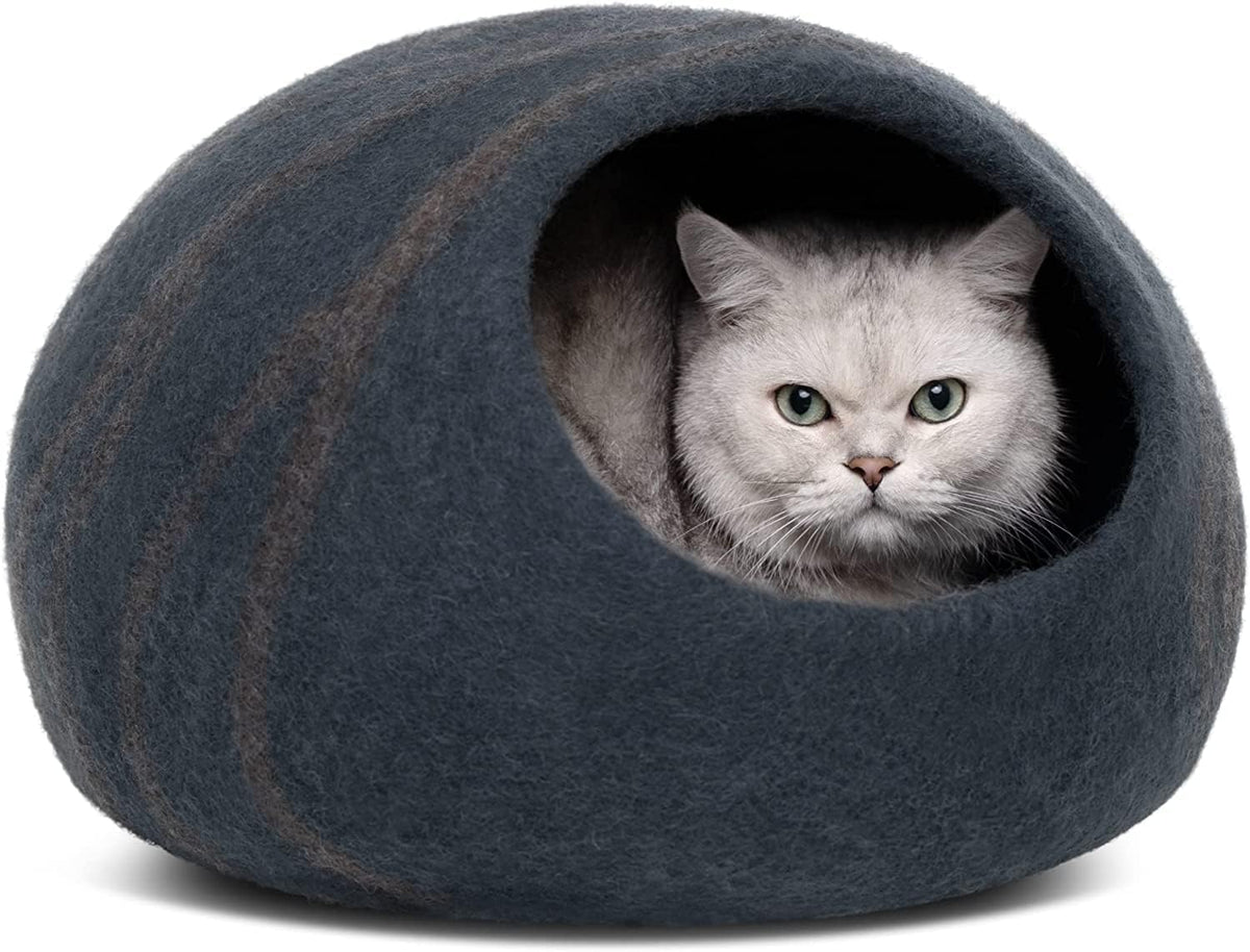 Cat Cave - Merino Wool Bed for Indoor Cats (Slate Grey, Large)