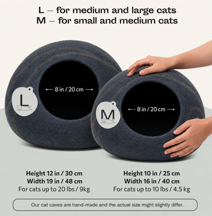 Cat Cave - Merino Wool Bed for Indoor Cats (Slate Grey, Large)