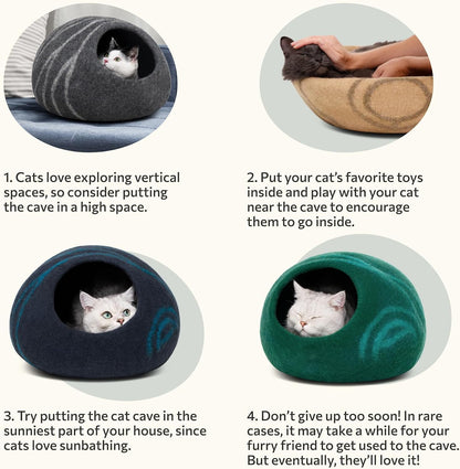 Cat Cave - Merino Wool Bed for Indoor Cats (Slate Grey, Large)