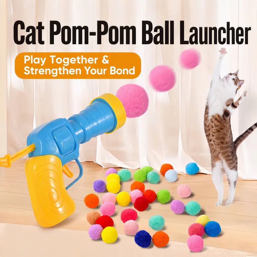 Interactive Cat Toy Launcher Set - Includes 1 Launcher and 30 Plush Balls, Durable and Battery-Free, Promotes Indoor Exercise and Alleviates Boredom, Perfect Gift for Kittens and Adult Cats