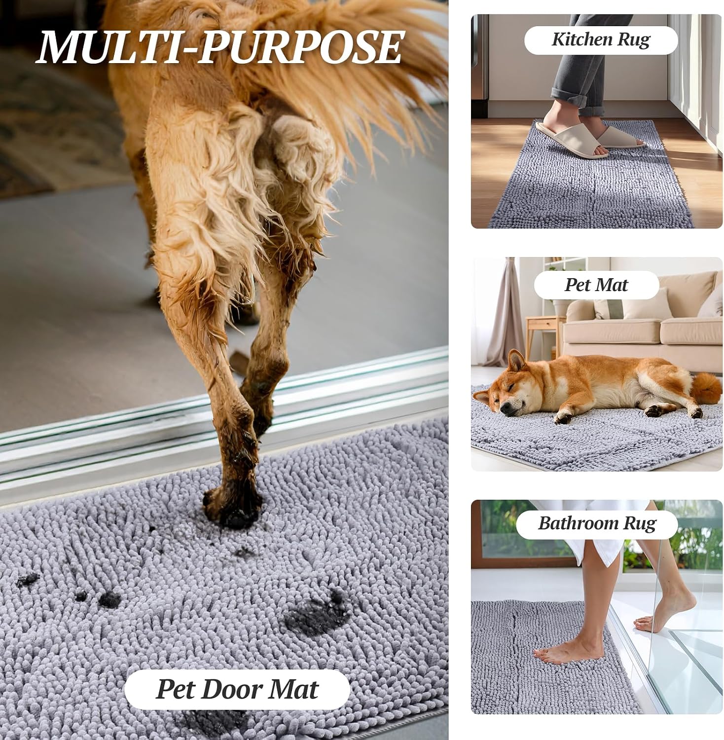 Dog Door Mat Absorpmax Dog Mat for Muddy Paw, 31 × 20", Grey