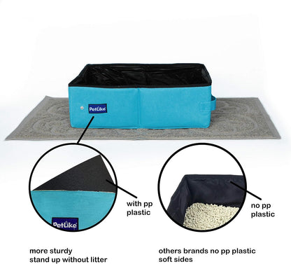 Travel Cat Litter Box, Leak-Proof Portable Litter Box, Collapsible Toilet Tray Carrier for Small Medium Cats (Medium, Light Grey)