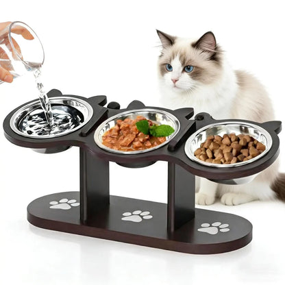 Elevated Cat Feeding Station with Multi-Tier Design, Featuring 3 Stainless Steel Bowls and Stands, Easy Assembly, and Portable for Cats and Dogs