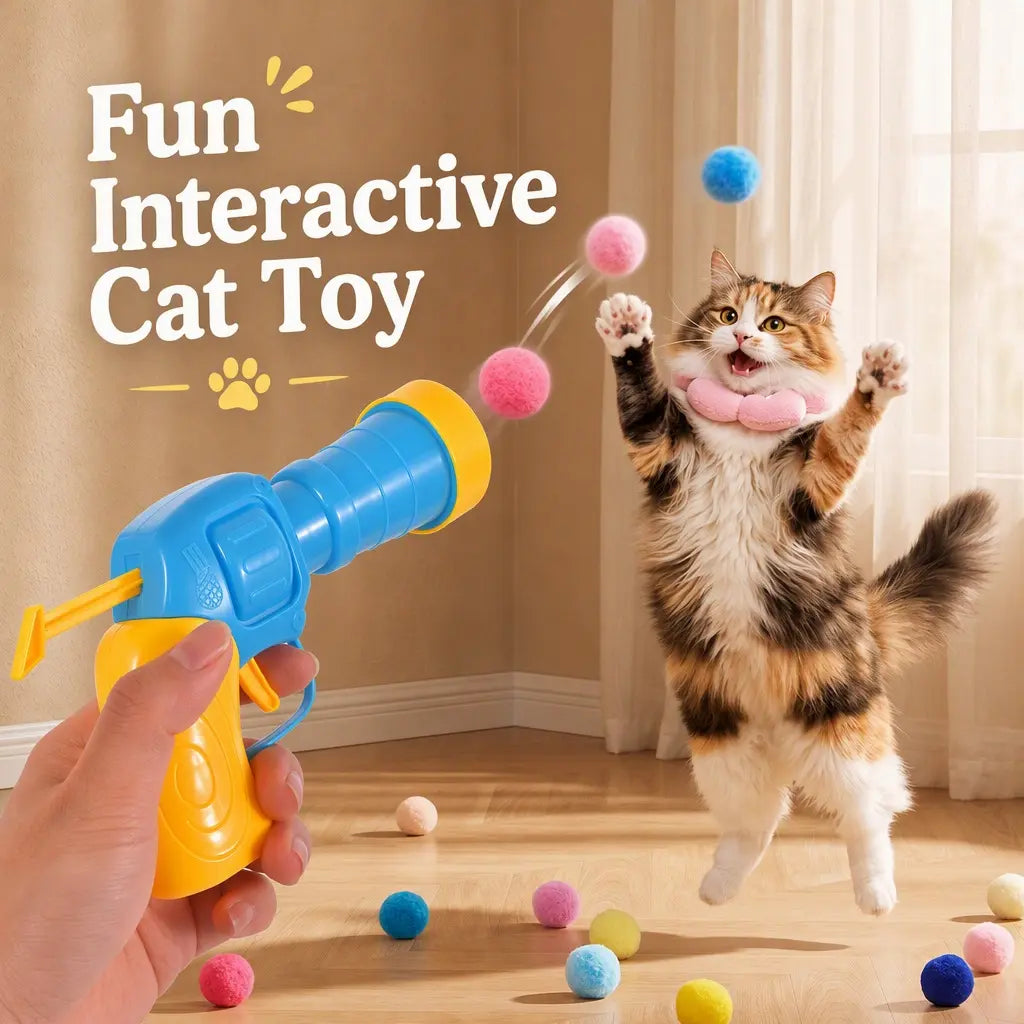 Interactive Cat Toy Launcher Set - Includes 1 Launcher and 30 Plush Balls, Durable and Battery-Free, Promotes Indoor Exercise and Alleviates Boredom, Perfect Gift for Kittens and Adult Cats
