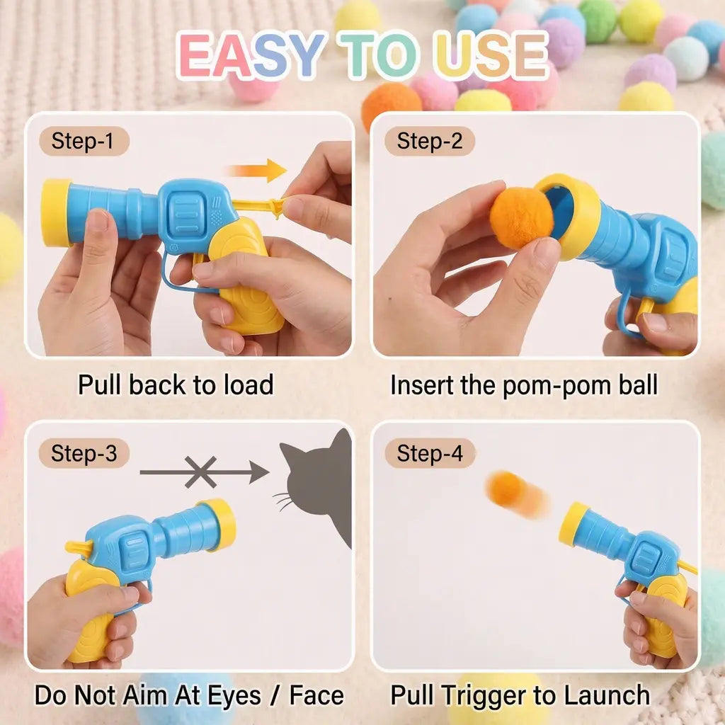 Interactive Cat Toy Launcher Set - Includes 1 Launcher and 30 Plush Balls, Durable and Battery-Free, Promotes Indoor Exercise and Alleviates Boredom, Perfect Gift for Kittens and Adult Cats