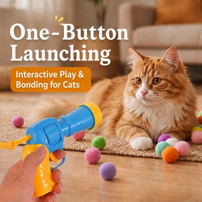 Interactive Cat Toy Launcher Set - Includes 1 Launcher and 30 Plush Balls, Durable and Battery-Free, Promotes Indoor Exercise and Alleviates Boredom, Perfect Gift for Kittens and Adult Cats