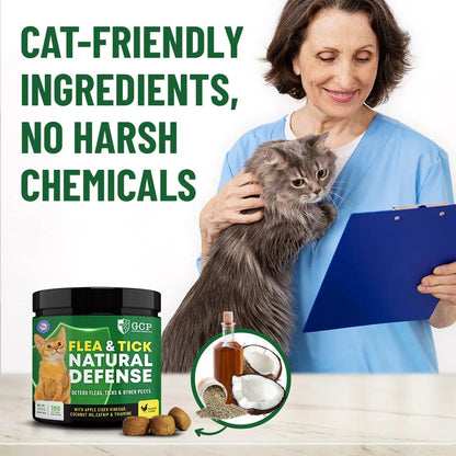 GCP Flea & Tick Natural Defense for Cats - 100 Soft Chews Flea Tick Chewables Kittens
