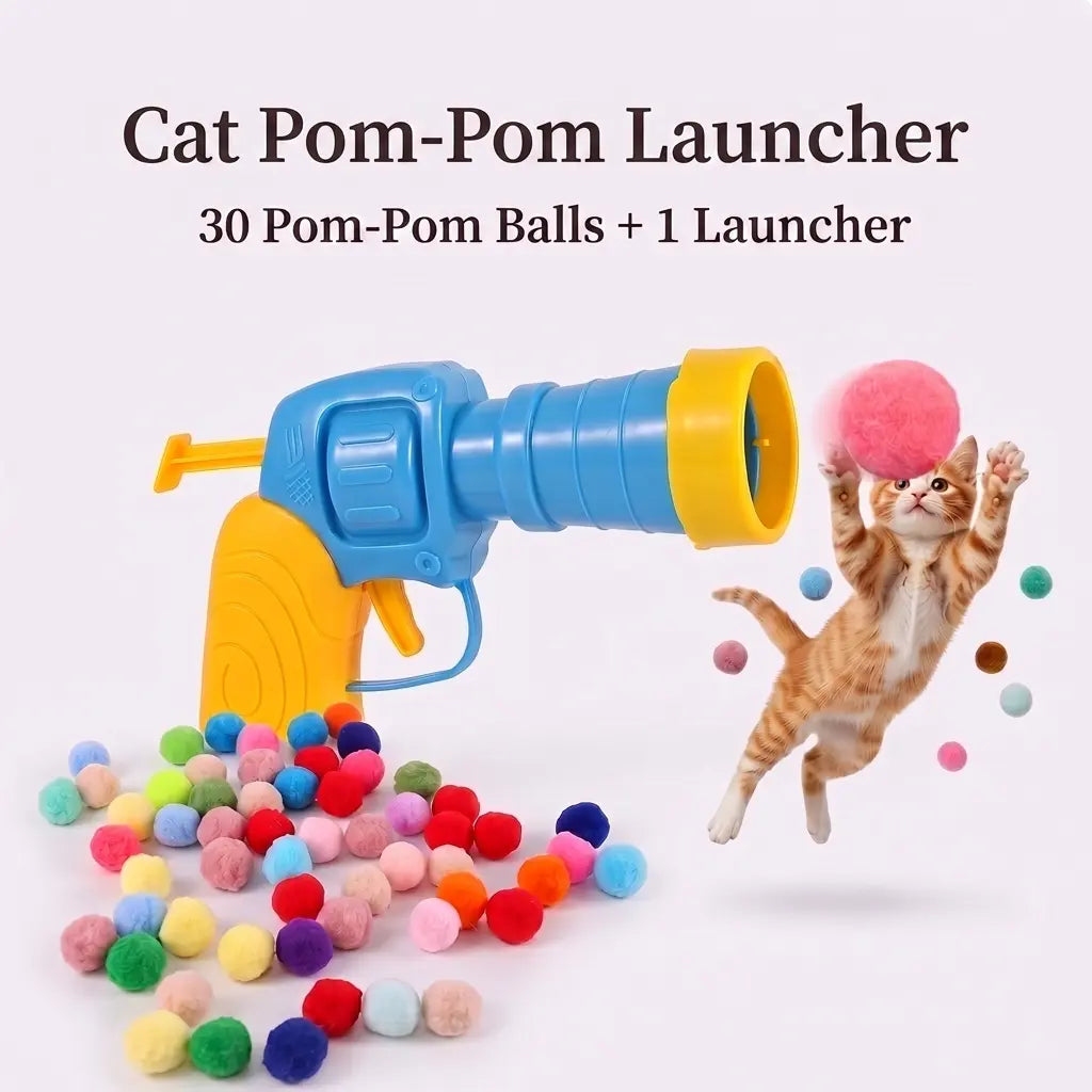 Interactive Cat Toy Launcher Set - Includes 1 Launcher and 30 Plush Balls, Durable and Battery-Free, Promotes Indoor Exercise and Alleviates Boredom, Perfect Gift for Kittens and Adult Cats