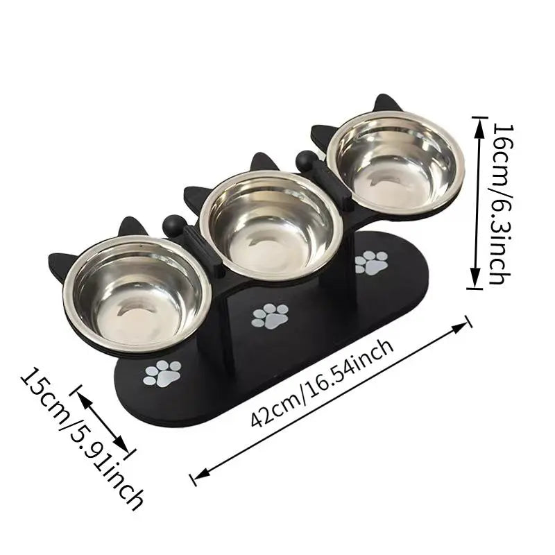 Elevated Cat Feeding Station with Multi-Tier Design, Featuring 3 Stainless Steel Bowls and Stands, Easy Assembly, and Portable for Cats and Dogs