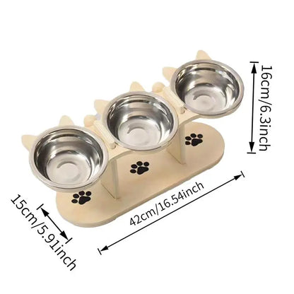 Elevated Cat Feeding Station with Multi-Tier Design, Featuring 3 Stainless Steel Bowls and Stands, Easy Assembly, and Portable for Cats and Dogs
