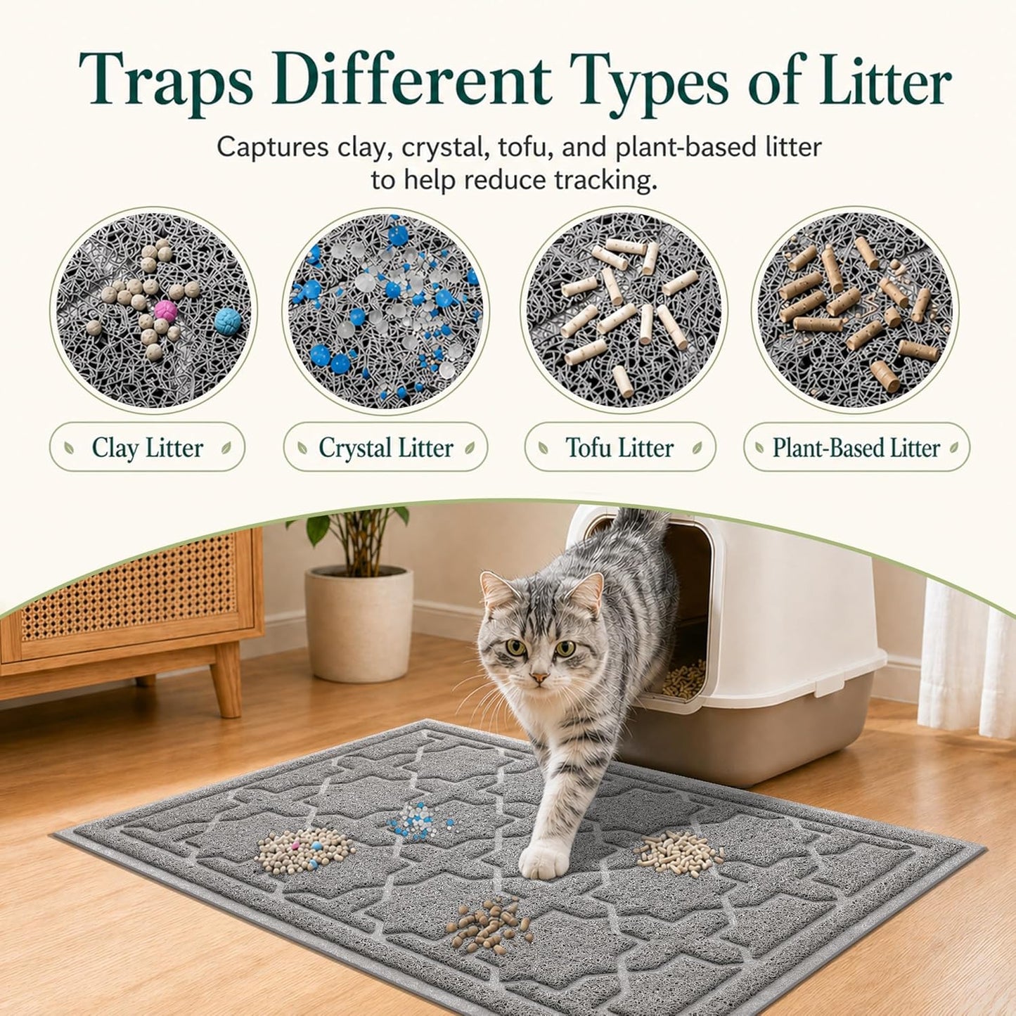 Waterproof Cat Litter Trap Mat, 35.4" x 23.6", Dark Grey