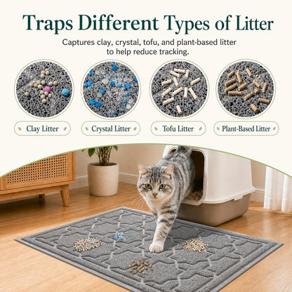 Waterproof Cat Litter Trap Mat, 35.4" x 23.6", Dark Grey