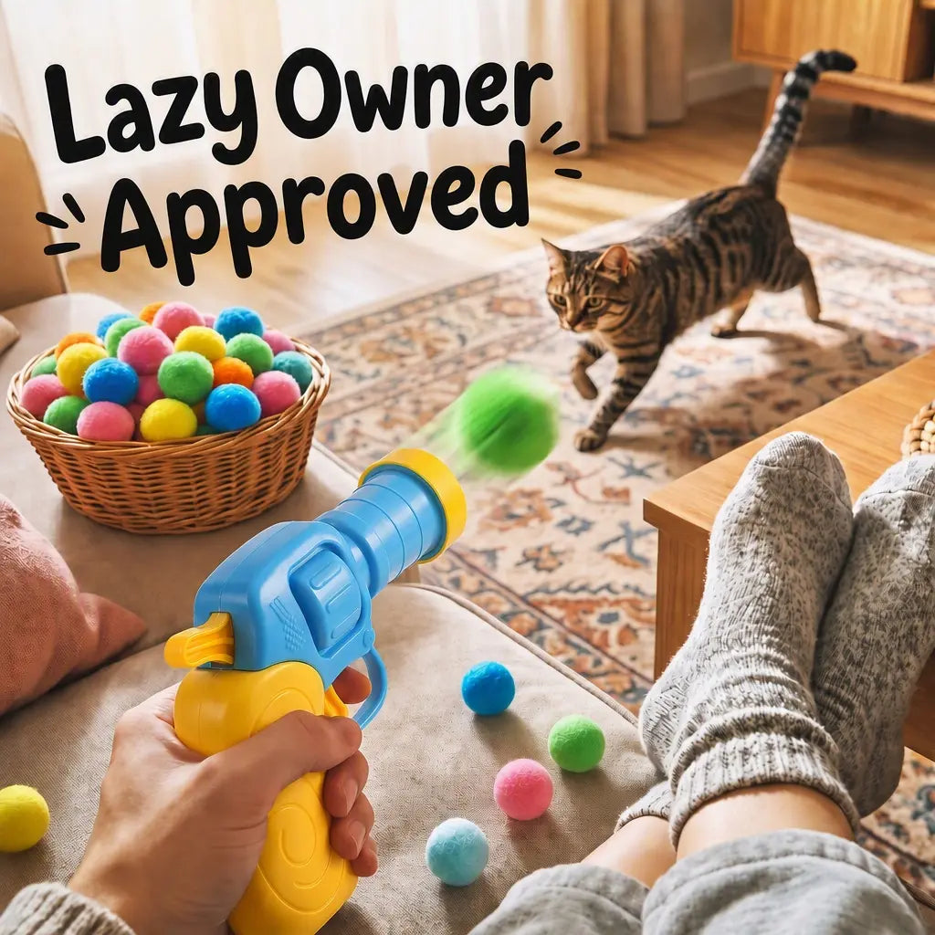 Interactive Cat Toy Launcher Set - Includes 1 Launcher and 30 Plush Balls, Durable and Battery-Free, Promotes Indoor Exercise and Alleviates Boredom, Perfect Gift for Kittens and Adult Cats